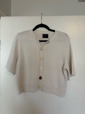 ASOS Cream Short-Sleeve Button Cardigan Sweater